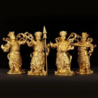 Imagem de FENNYYAR 4 peças Estátua de cobre Fengshui Os Quatro Celestiais, 7,5 cm 7,6 cm, Estátua de Reis Casa Buda Hall Decoração de Buda