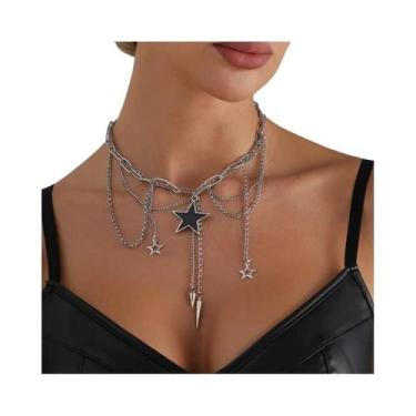 Imagem de Colar Feminino Estilo Punk Com Corrente, Franjas, Rebites E Pingente D