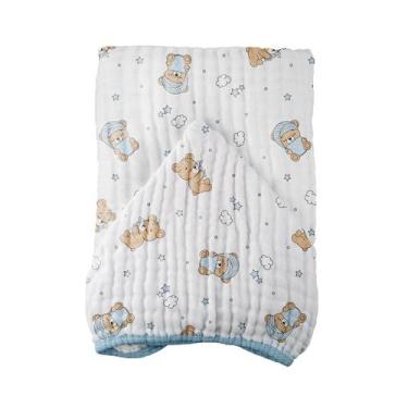 Imagem de Toalha Soft para Bebê 70 cm x 90 cm Pixuxu, Urso Soninho Azul