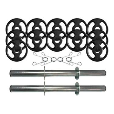 Imagem de Kit com Barras de Halteres e Anilhas de Ferro - 18 Peças - BOX INGÁ