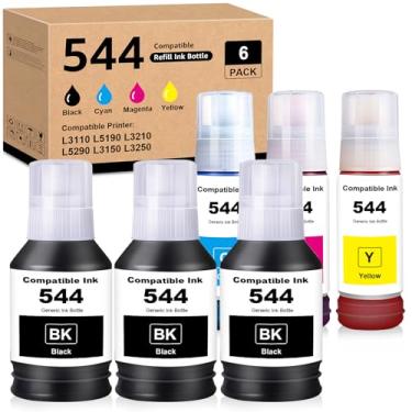 Imagem de Transpex 544 frascos de refil de tinta compatíveis com T544120 T544220 T544320 T544420 Substituição para L1210 L1250 L3110 L3150 L3160 L3210 L3250 L3251 L3222 60 L 5 290 L5590 (pacote com 6)