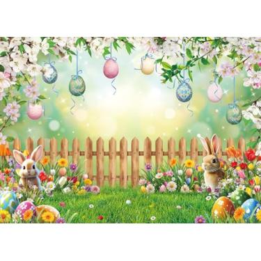 Imagem de Pano de fundo de Páscoa para fotografia, 25 x 20 m, primavera, flor, grama, coelhinho, ovo colorido, bokeh, primavera, recém-nascido, decoração de festa, adereços para fotos