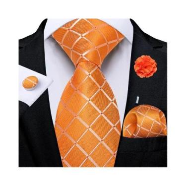 Imagem de Gravata Masculina Floral Paisley Rosa Com Lenço De Bolso, Abotoaduras 