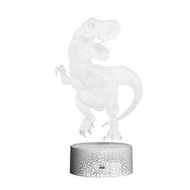 Imagem de Luz de Noite LED Dinossauro 3D Ilusão Lâmpada Mesa Cabeceira com Mudança Cor e Controle Remoto para Presentes Decoração Casa