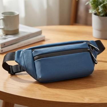 Imagem de Pochete transversal, bolsa de cintura impermeável com 2 zíperes, cinto ajustável, bolsa de quadril para viagens, corrida, caminhada, Azul, Fashiom