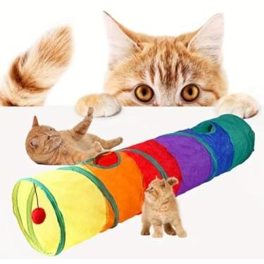 Imagem de Túnel para gatos, brinquedo interativo gato, brinquedo pet, túnel colorido gato, brinquedo para gatos indoor, diversão para gatos