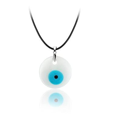 Imagem de Conjunto de colar com pingente de olho turco de vidro azul da sorte corda de couro mão Hamsa para mulheres homens proteção Ojo oração religiosa amuleto jóias, Vidro Couro Acrílico, Vidro