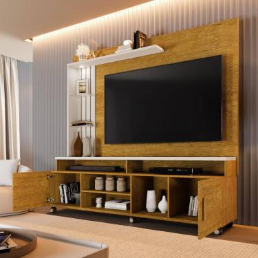 Imagem de Estante Home Ocean c Led p/ TV 65" 3 Prateleiras c/ Rodízios