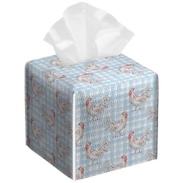 Imagem de Pacote com 2 capas quadradas de galo quadriculado para caixa de lenços de papel facial à prova d'água para banheiro, cozinha, casa, escritório, carro