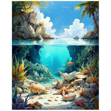 Imagem de Kit de pintura de cenas oceânicas por números para adultos – Pintura de recifes tropicais e praia em tela 40,6 x 50,8 cm, conjunto de tinta acrílica, adequado para iniciantes, arte costeira para