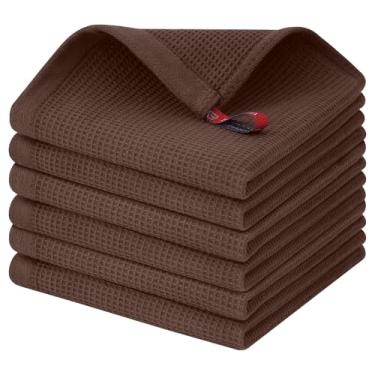 Imagem de Homaxy Panos de prato 100% algodão Waffle Weave - Pacote com 6 panos de prato macios e absorventes - 30,5 x 30,5 cm panos de prato de secagem rápida - Café