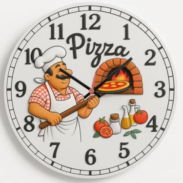 Imagem de Relógio De Parede 29cm Cozinha Decorativo Silencioso Pendulart (Cozinha26 - Pizza 3D Servindo)