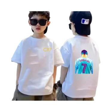 Imagem de Camiseta De Algodão Respirável Para Meninos Verão CR7 Estampa Legal Mo