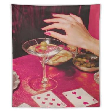 Imagem de Tapeçaria Vintage Martini Olive Poker Cartão de Pôquer Rosa Brilhante Mesa Temática Decoração Estética Chique Festa Decoração Para Sala de Estar Quarto Elegante Decoração de Lazer Decoração de Lazer