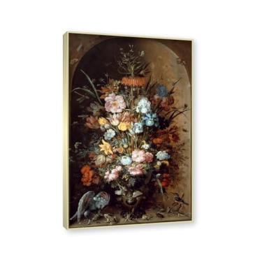 Imagem de Moldura de champanhe. Arte em tela floral country, pintura botânica vintage de natureza morta, decoração de parede de cozinha de fazenda emoldurada para sala de jantar. C50. 40 x 64 cm - 15,8 x 25,1