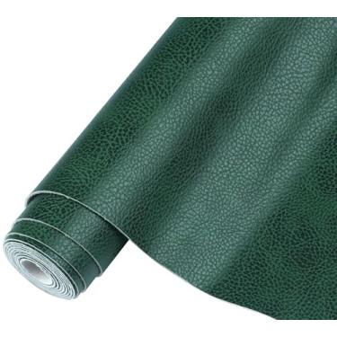 Imagem de GLOREIEY 1 rolo de tecido de folhas de couro sintético 30,5 cm x 53" usado para fazer brincos de couro, costura DIY, sofá, bolsa, brincos, decorações de laços de cabelo (verde escuro)