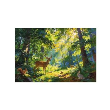 Imagem de BMZFYBS Impressão em tela de paisagem de arte de parede - Animais da floresta da primavera - Pintura de decoração - Imagens para sala de estar quarto 20 x 30 cm 8 x 12 polegadas sem moldura