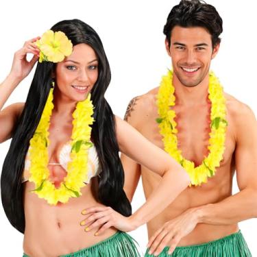 Imagem de Colar Havaiano de Luxo Muito Cheio Flores Monocromatica Unissex 50 cm para Luau Carnaval Festa Havai (Amarela)
