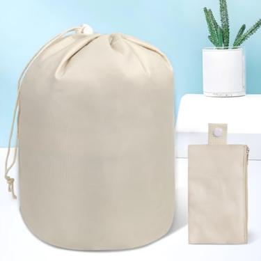 Imagem de Bolsa de cosméticos para mulheres, bolsa organizadora de maquiagem com cordão, bolsa de higiene pessoal, bolsa de maquiagem de barril de grande capacidade, Bege, Bolsa de maquiagem