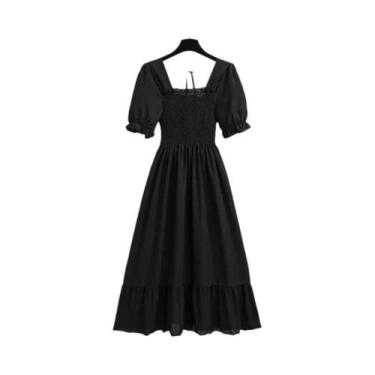 Imagem de Vestido Casual Feminino De Chiffon Com Cintura Elástica, Pregas E Mang
