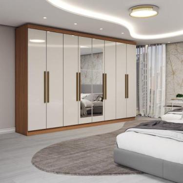 Imagem de Guarda-Roupa Casal Odisseia 8 Portas 4 Gavetas com Espelho Cinamomo/Of