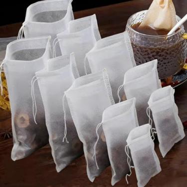 Imagem de 50 peças de saquinhos de chá descartáveis, não tecido, papel de filtro de saquinhos de chá com cordão, cozinha, chá, café, saquinho de especiarias (50 peças, 8 cm x 10 cm)
