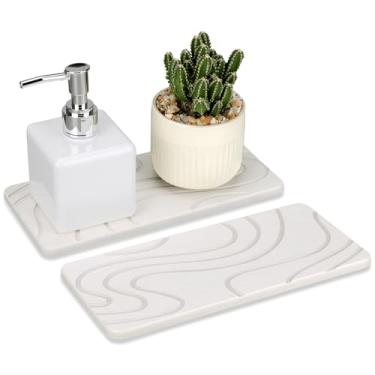 Imagem de 2 peças de bandeja de pedra absorvente de água para pia tapete de secagem de pratos de terra de diatomáceas para balcão de cozinha saboneteira branca diatomita pia do banheiro bandejas absorventes