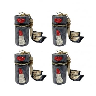 Imagem de Adorila Pacote com 4 mini batons – Suporte de protetor labial de couro vegano com chaveiro, organizador de batom portátil com zíper para bolsa (azul)