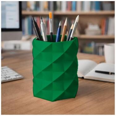 Imagem de Porta Canetas, Lápis, Pincel Geométrico Low Poly, Design Moderno, Organizador de Mesa, Estilo Minimalista (Verde)