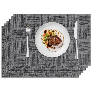 Imagem de Privalace 45,7 x 30,5 cm, conjunto de 4 tapetes de mesa antiderrapantes de PVC resistentes ao calor, protetor de mesa de cozinha para uso diário em restaurante, estilo minimalista moderno, preto e