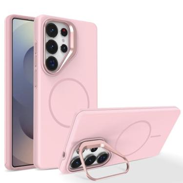 Imagem de POYUFRG Capa magnética para Samsung Galaxy S26 Ultra/S26 Plus/S26, capa antidigitais fosca fina com proteção de lente de metal, capa de suporte, rosa, S26 Plus