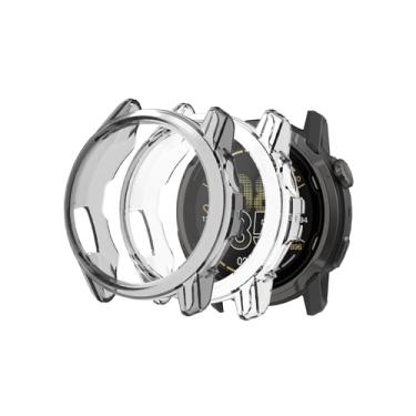 Imagem de (Pacote com 2) Capa para relógio GPS COROS APEX 4 de 42 mm, capa protetora de TPU (poliuretano termoplástico) flexível e leve para COROS APEX 2, (transparente + preto transparente)