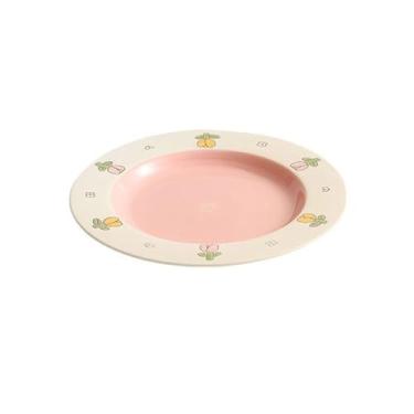 Imagem de Pratos delicados e adoráveis pratos de cerâmica de alta temperatura 23 cm prato decorativo de jantar para macarrão, bife, prato de jantar de salada (rosa)