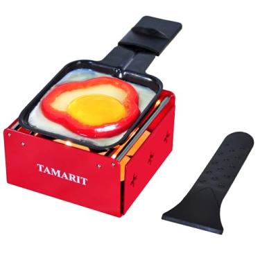 Imagem de TAMARIT Grelhador de raclette pessoal - derretidor de queijo raclette portátil à luz de velas com panela antiaderente e espátula - Pequena máquina de raclette para uma pessoa, piquenique, acampamento