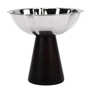 Imagem de Fockety Servindo Tigela de Sobremesa, Copo de Sobremesa Com Pés de Aço Inoxidável, Tigela de Sorvete, Copo Multiuso Com Base de Madeira para Pudim de Iogurte de Frutas (Estilo Floral)