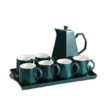 Imagem de Conjunto de chaleira fria de cerâmica nórdica para servir bebidas, bule de chá, bule de chá, casa, sala de estar, pote de gravata com bandeja de água (verde)