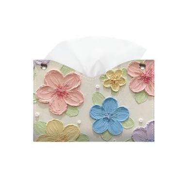 Imagem de Suporte de caixa de lenços de papel de parede colorida pintura a óleo PU couro suporte de lenços de papel de escritório suporte dispensador de guardanapo para casa escritório capa de caixa de lenços