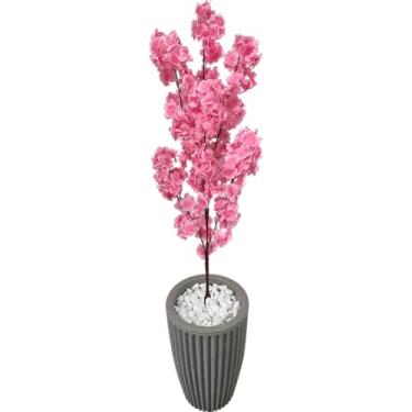 Imagem de Planta Artificial Cerejeira Japonesa Rosa Bebe Vaso Polietileno Decoração (Coluna Cinza)