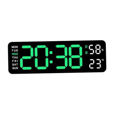 Imagem de Wswqop Relógio de Parede Digital, Relógio de Mesa, para Pendurar, com Data E Temperatura, Dia Da Semana, Relógio de Parede LED, Decoração de Parede, Relógio, verde claro preto, Tamanho real