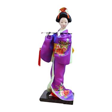 Imagem de Wswqop Boneca Gueixa Japonesa de Kimono de 27 Cm, Estátua Humanoide em Resina, Figura Colecionável, Presente Artesanal em Estilo Nacional, Roxo