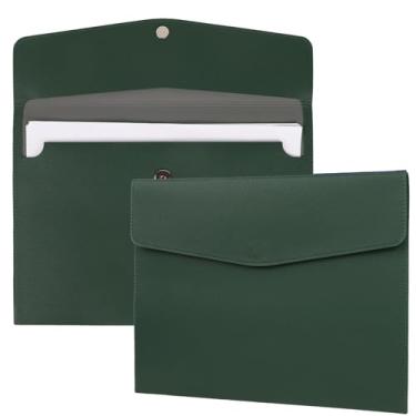 Imagem de Multibey Porta-documentos A4 de couro PU, organizador de envelopes de pasta de arquivos à prova d'água com botão de pressão para tamanho carta, estojo de arquivamento de portfólio (verde)