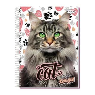 Imagem de Caderno Universitário 240 Folhas Espiral Capa Dura Capa Animal Pets Cute (Cachorro/Gato) – Espiral – Linha Escolar – Anotações, Escola, Faculdade e Escritório (Linha Premium). (Gato 1)