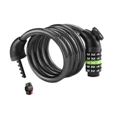 Imagem de harayaa Cadeado de cabo com senha de 5 dígitos, 120 cm de comprimento, para bicicletas, motocicletas, armários e scooters, Preto