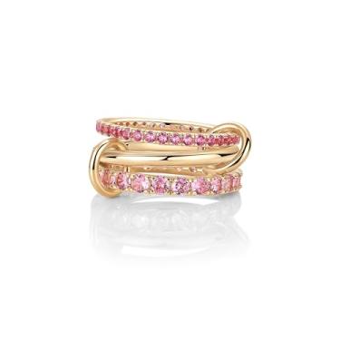 Imagem de PAVOI Anel feminino banhado a ródio com faixa tripla | Anel de elos entrelaçados de zircônia cúbica Fuschia |, 8, Ouro amarelo, Zircônia cúbica