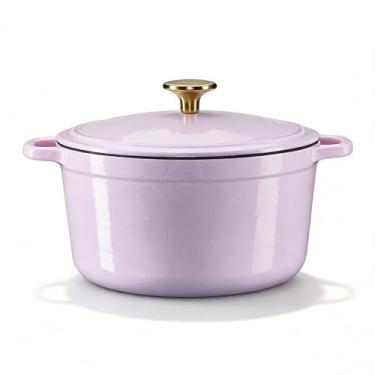 Imagem de CAROTE Panela de forno holandês de ferro fundido esmaltado de 5 litros com tampa, fornos holandeses resistentes para assar pão de fermento, refogar, assar, alças duplas, saudável e não tóxico