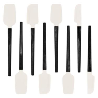 Imagem de 8 espátulas de silicone para cozinhar, espátula de silicone resistente ao calor com cabo de madeira, lavável na lava-louças, livre de BPA, raspador de cozinha para cozinhar, misturar cobertura (preto)