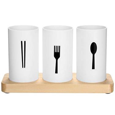 Imagem de Suporte para Pratos de Prata Talheres Palitos Comida Colheres Garfos com Base Madeira Carvalho