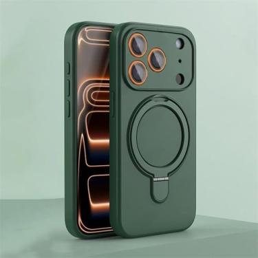 Imagem de Capa magnética de silicone para iPhone 17, 16, 15, 14, 13, 11, 12 Pro Max e Air com suporte de anel, compatível com iPhone 14, 15 e 16 Plus, verde.