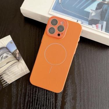 Imagem de SFDSUH Capa para iPhone 16 Pro Max com estampa de lichia, carregamento magnético e proteção contra impactos (Para iPhone 16 Pro Max/Laranja)