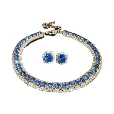 Imagem de Conjunto De Colar Choker De Cristal Verde Com Brincos Para Mulheres, J